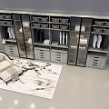 Modern Wardrobe Interior With Glass Doors Shelves Drawers And Hanging Clothes