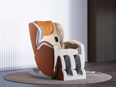 Modern Orange And White Massage Chair With Ergonomic Design On Round Rug 3d model