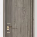 Elegant Wooden Swing Doors With Modern Design Gold Hardware And Patterns 3d model