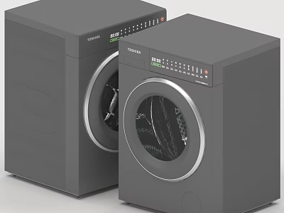 Two Modern Gray Washing Machines With Control Panel And Round Door Design 3d model