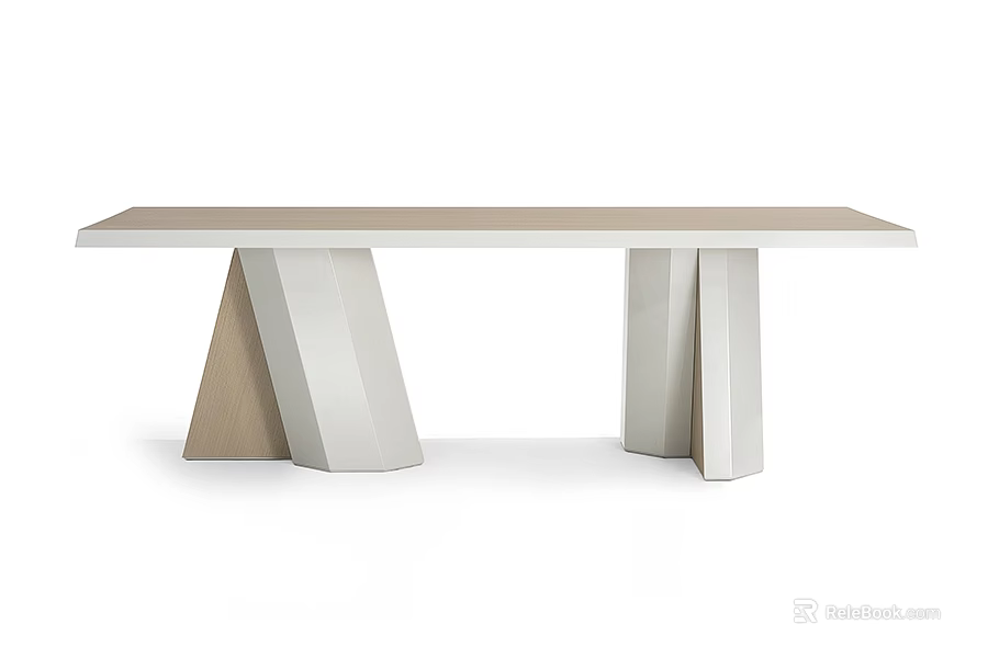 Modern Rectangular Dining Table With Geometric White Legs And Smooth Wooden Top 3d model