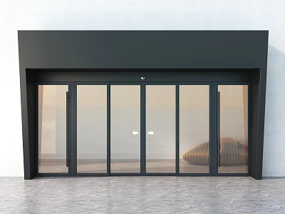 Modern Automatic Sliding Glass Door With Black Frame 3d model