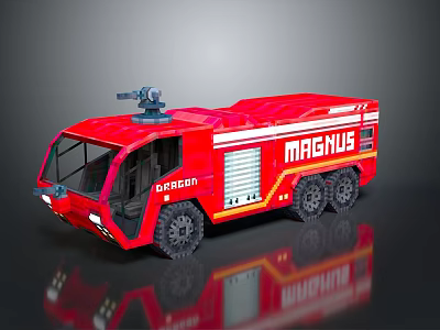 Red MAGNUS Fire Truck With Discover Label And Roof Equipment Exterior Design 3d model