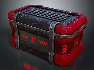 Futuristic Red And Black Tech Storage Container With Metallic Frame And Glowing Indicators 3d model