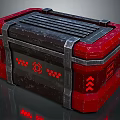 Futuristic Red And Black Tech Storage Container With Metallic Frame And Glowing Indicators