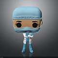 3D Cartoon Doctor Character Wearing Blue Scrubs White Coat and Mask Standing With Arms Crossed