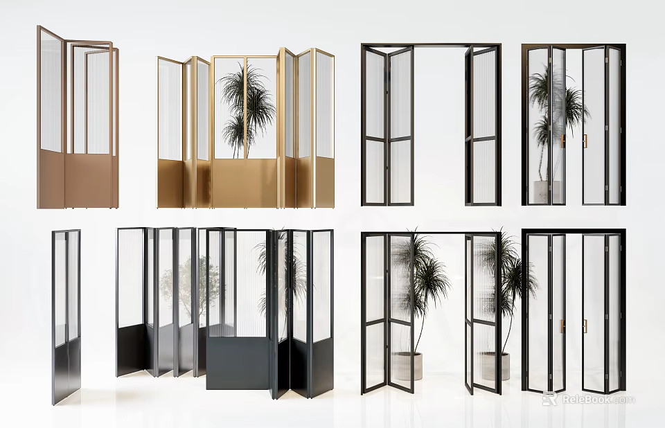 Modern Folding Doors With Glass Panels In Different Styles For Interior Design 3d model 