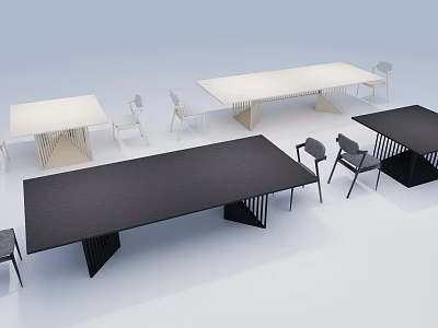 Modern Dining Table Set With Black And White Tables And Minimalist Chairs 3d model