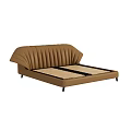 Modern Brown Double Bed With Pleated Leather Headboard And Black Legs Mattress Design