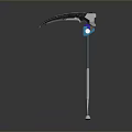 Futuristic Scythe Weapon With Blue Glowing Core And Metallic Handle Design