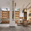 Traditional Tableware Store Interior With Wooden Shelves Displayed Plates Central Table And Bright Lighting