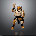 Tiger Character Action Figure With Orange Stripes Raised Right Hand Bent Left Leg Black Pants