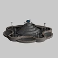 Multi Tiered Stone Fountain With Petal Shaped Design Blue Decorative Top And Water Spouts