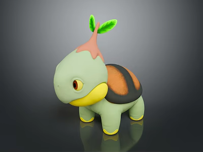 Cute Cartoon Style Turtle With Light Green Body Brown Shell And Pink Head Leaves 3d model