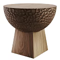Wooden Side Table With Textured Surface And Unique Geometric Walnut Base Design 3d model