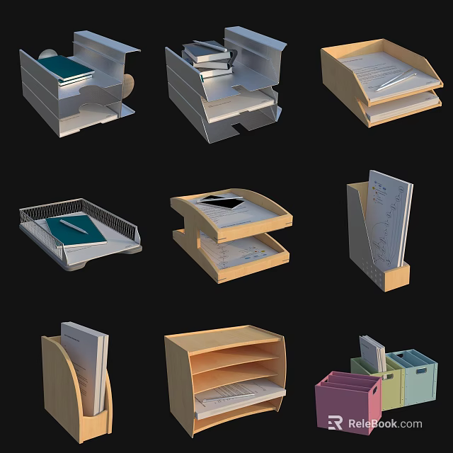 Various File Organizer Designs With Multiple Compartments For Office And Home 3d model