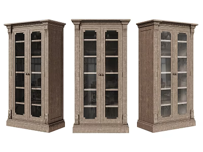 Classic Wooden Display Cabinets With Glass Doors And Three Units Design 3d model