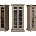 Classic Wooden Display Cabinets With Glass Doors And Three Units Design