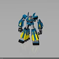 Blue And Yellow Robot Figure With Flame Patterns And Mechanical Body Design 3d model