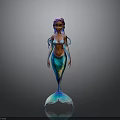 3D Rendered Mermaid Character With Purple Pink Hair Blue Scaled Tail And Reflective Body