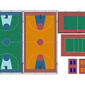 Green Yellow Red Sports Courts For Basketball Tennis Fitness Activities