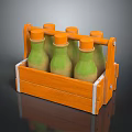 Green Bottled Beverages in Orange Wooden Crate with Bright Orange Caps