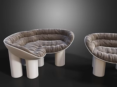 Modern Curved Leisure Chairs With Plush Gray Cushions And White Cylindrical Legs 3d model