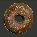 Delicious Chocolate Frosted Donut Topped With Colorful Sprinkles On Black Background