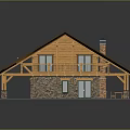 Detached Villa With Red Tile Roof Skylights Wooden Structure Stone Walls And Balcony