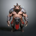 Muscular Man with Boar Head Wearing Spiked Armor Red Cape and Sharp Claws