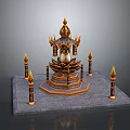 Ornate Golden Pagoda Like Structure With Lotus Base And Spire Pillars On Stone Slab
