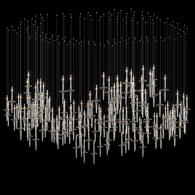 Elegant Modern Crystal Chandelier With Hanging Spikes And Bright Illumination Design 3d model