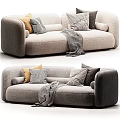 Modern Beige Sofa With Soft Pillows Cozy Blanket And Armrests 3d model
