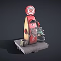 Cartoon Scene With Vintage Red And Yellow Texaco Gas Pump On Concrete Base