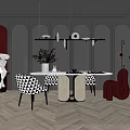 Elegant Modern Dining Table Set With Geometric Pattern Chairs Marble Top And Pendant Lights 3d model