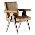 Modern Leather Accent Chair With Wooden Frame And Comfortable Armrests