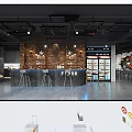 Industrial Style Restaurant Interior With Gray Walls Dining Tables Chairs Shelves And Lighting Fixtures