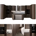Modern Kitchen Interior With Wooden Tone Cabinets And Integrated Central Counter Design