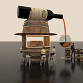 Photo Spot With Wine Barrel Structure Pouring Wine Bottle Glass And People At Bar Counter