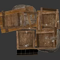 Stacked Wooden Crates With Thick Sacks As Practical Household Storage Items