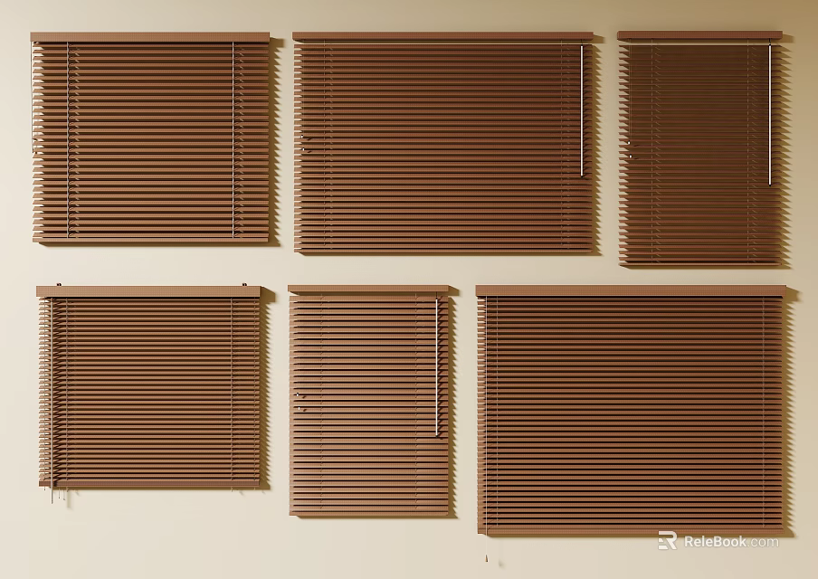 Assorted Horizontal Blinds with Different Sizes and Brown Tones for Home Window Decor 3d model 