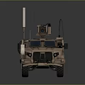 Tan Armored Military Vehicle With Roof Mounted Equipment Antenna Tinted Windows And Black Wheels