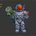 Mechanical Character With Red Dome Head Holding Gun Mechanical Structure Gray White Blue Orange Details