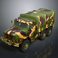 Camouflage Military Transport Truck With Large Cargo Area And Multiple Wheels