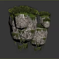 Floating Rock Islands With Green Vegetation Trees And Moss On Dark Background
