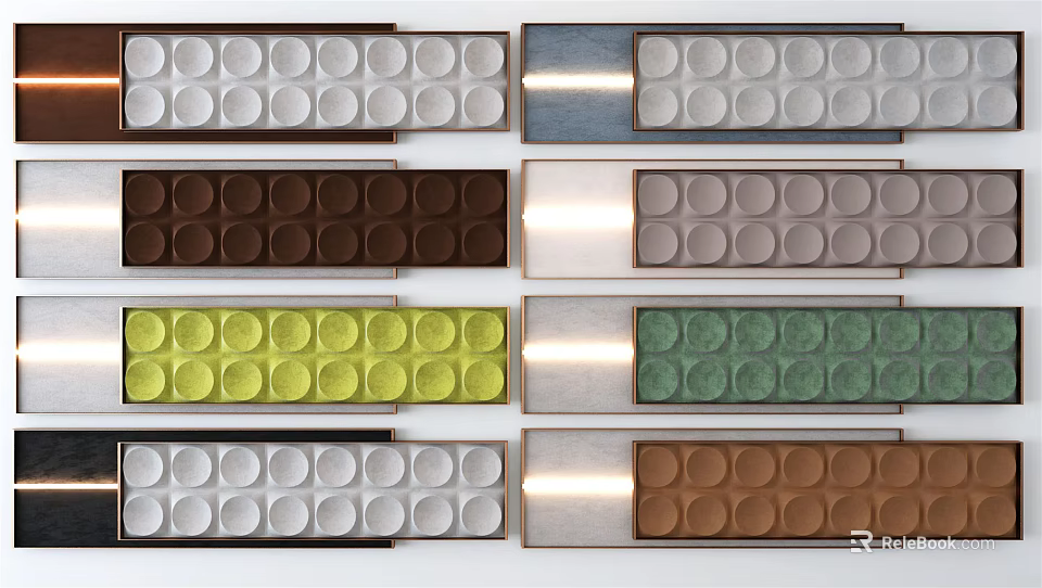 Multicolored Circular Pattern Wall Decor Panels With Wooden Frames And Metallic Finish 3d model