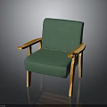 Green Vintage Armchair Featuring Wooden Armrests Legs And Comfortable Upholstered Seat
