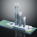 Future Architecture Design With Three Modern Glass Facade Towers And Green Base Structure 3d model
