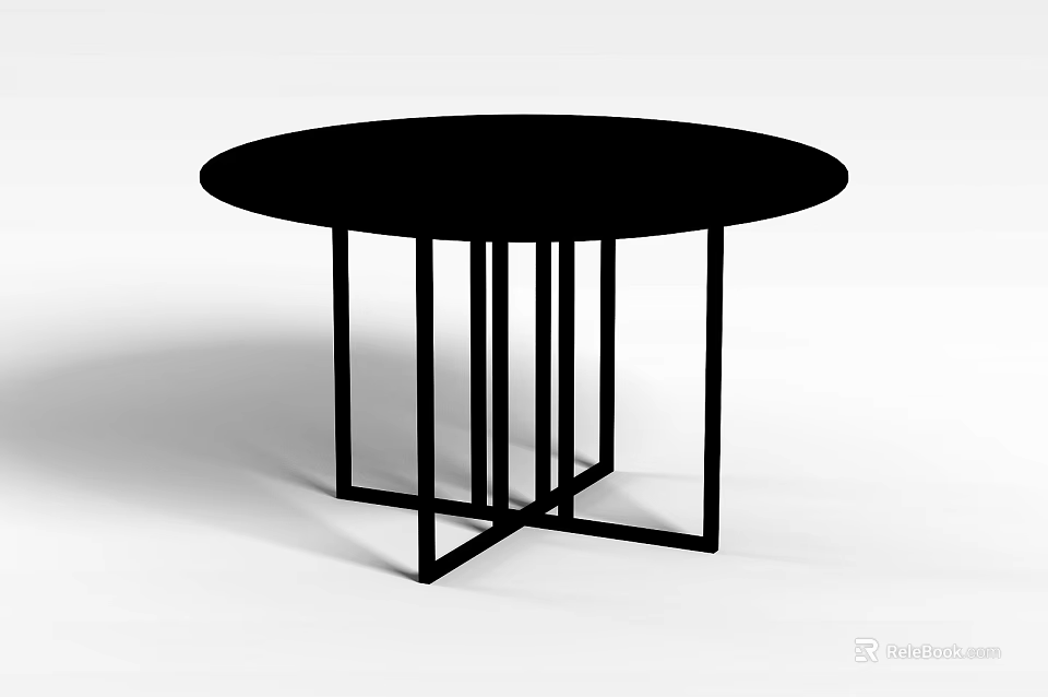Tech Exhibition Hall Featuring Modern Round Black Table With Metal Legs Design 3d model