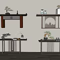 New Chinese Style Duan Jing Strip Porch Cabinet Duan Jing Desk Side Cabinet Vase Ornaments 3d model